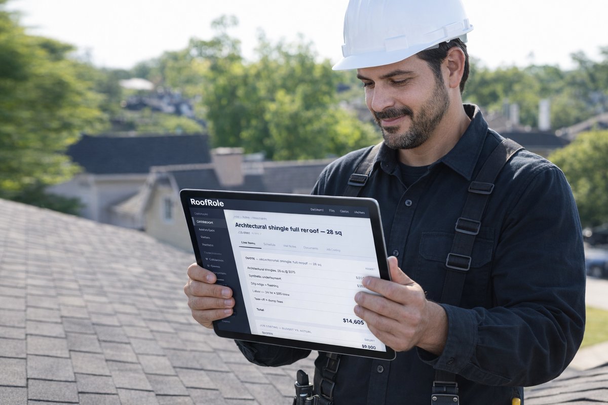 RoofRole — a real pro using the app on the job.